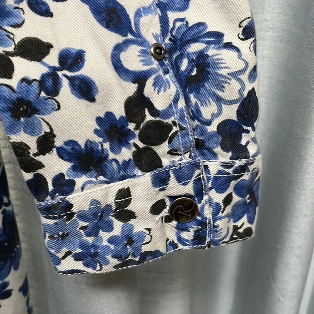 Roaman’s Blue & White Floral Denim Jacket 16W - Picture 11 of 15